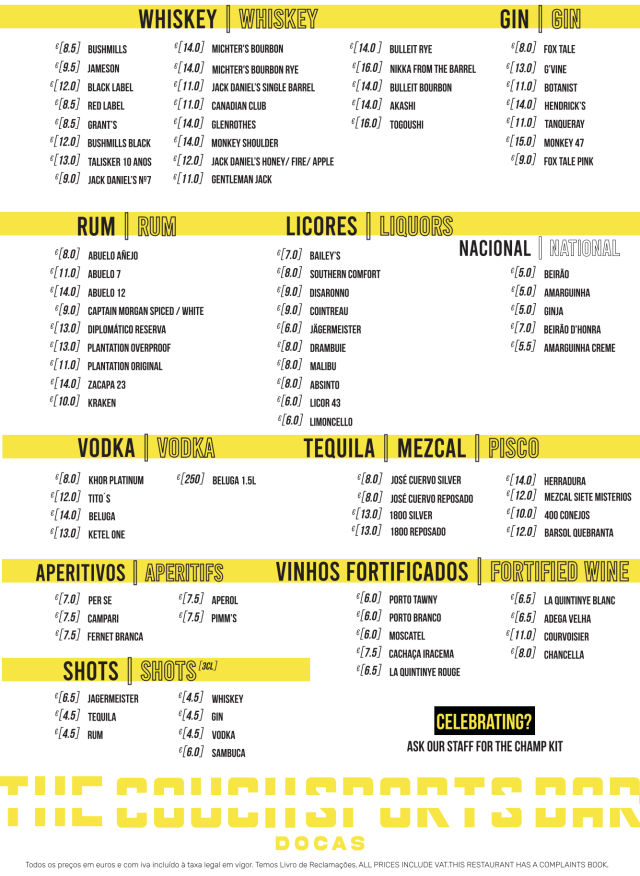 Menu Destilados — Docas