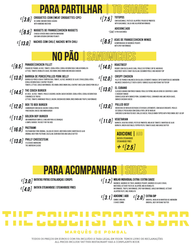 Food menu — Marquês de Pombal