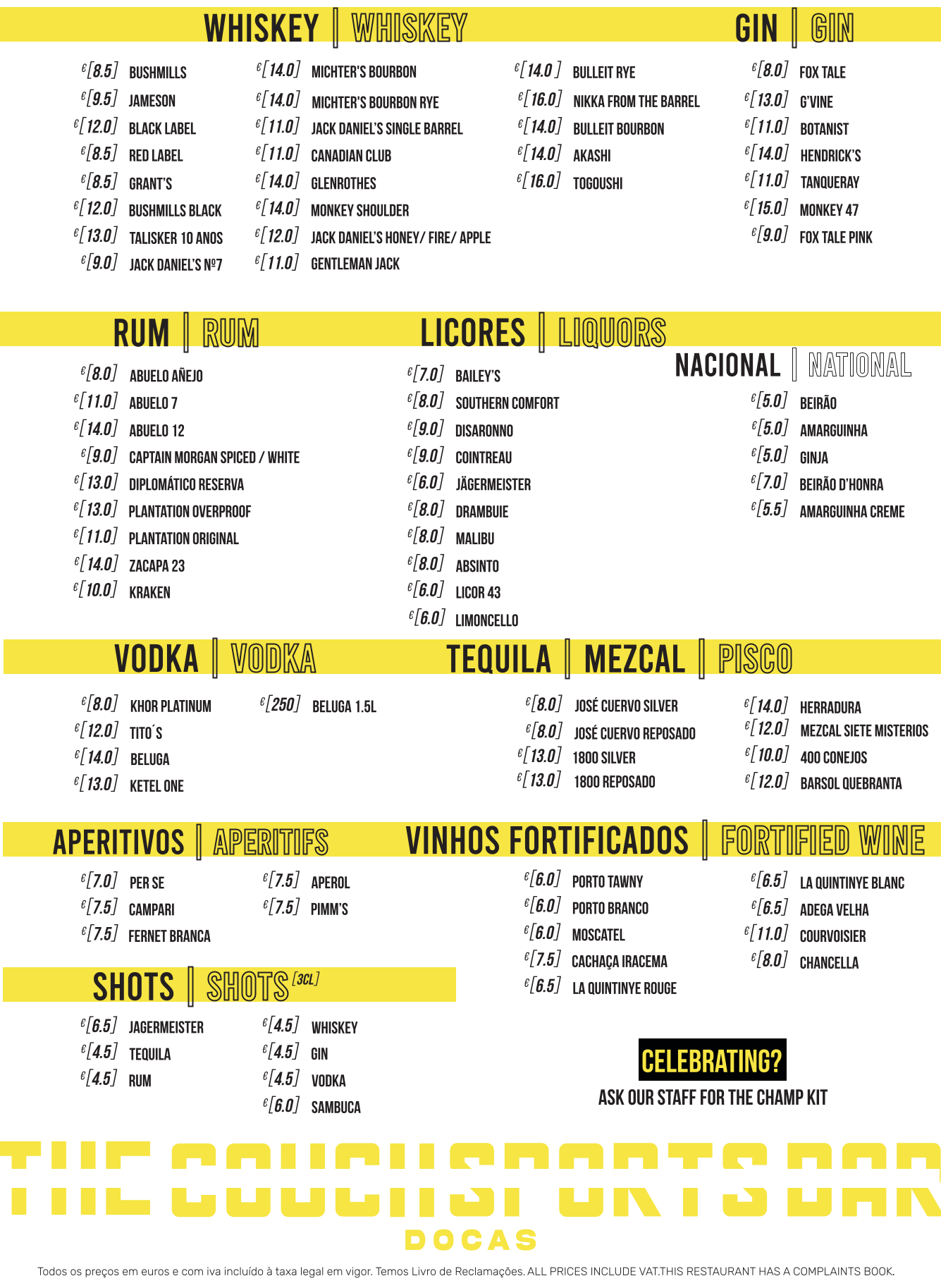 Menu Destilados — Docas